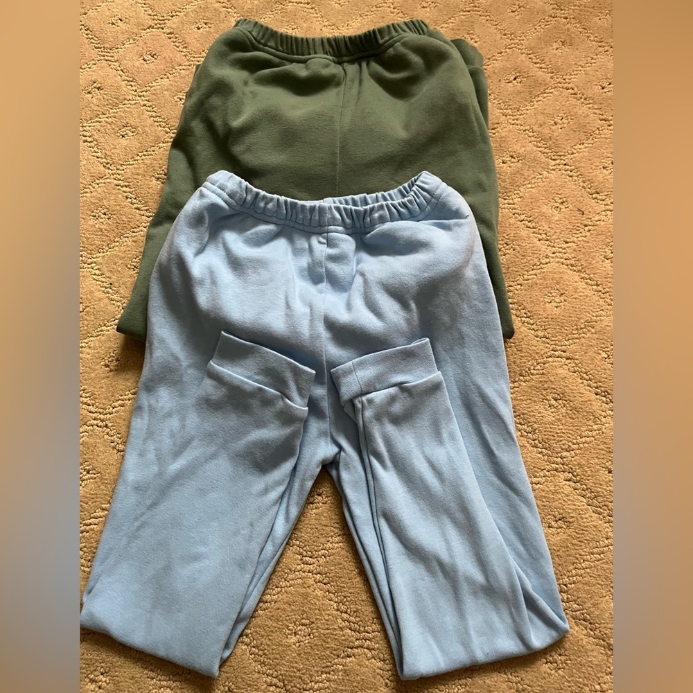 Kids Fleece Pajama Bottoms - Olive Green & Light Blue